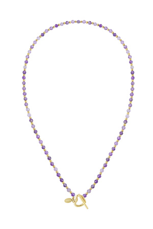Collier perlé fermoir coeur - violet Acier Inoxydable h5 
