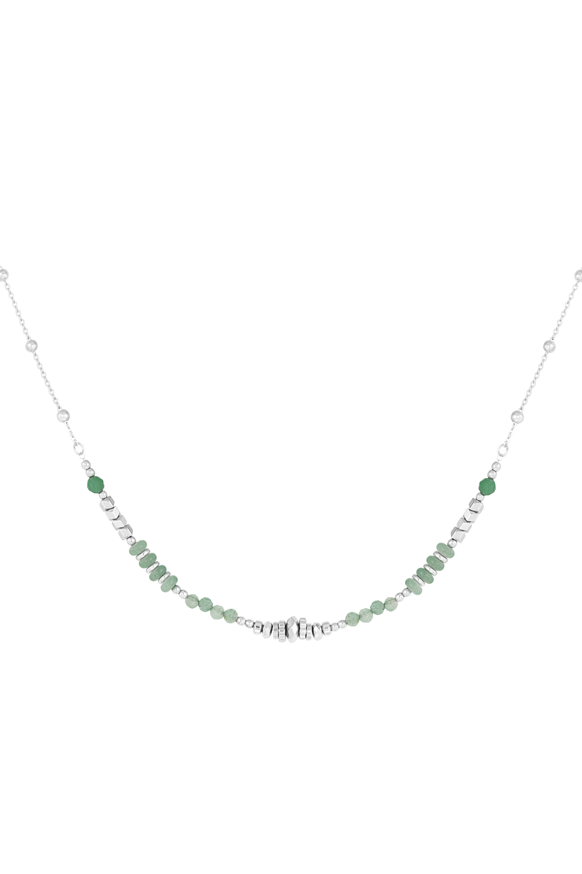 Necklace colorful beads - green & silver Stainless Steel h5 