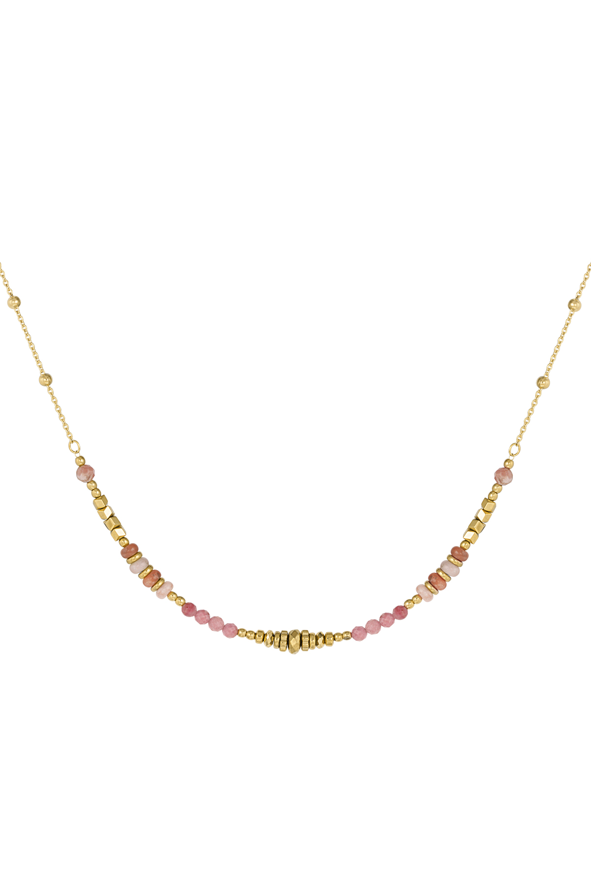 Halskette bunte Perlen - rosa/goldfarbener Edelstahl