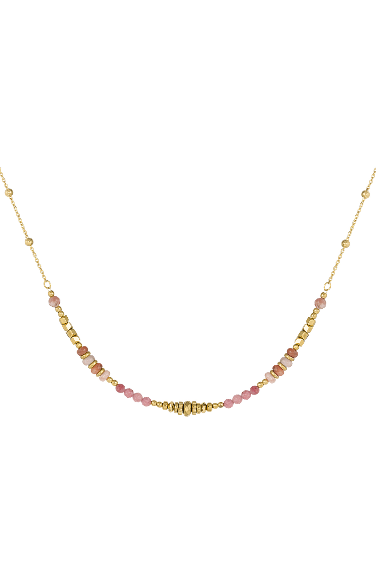 Necklace colorful beads - pink/gold Stainless Steel h5 