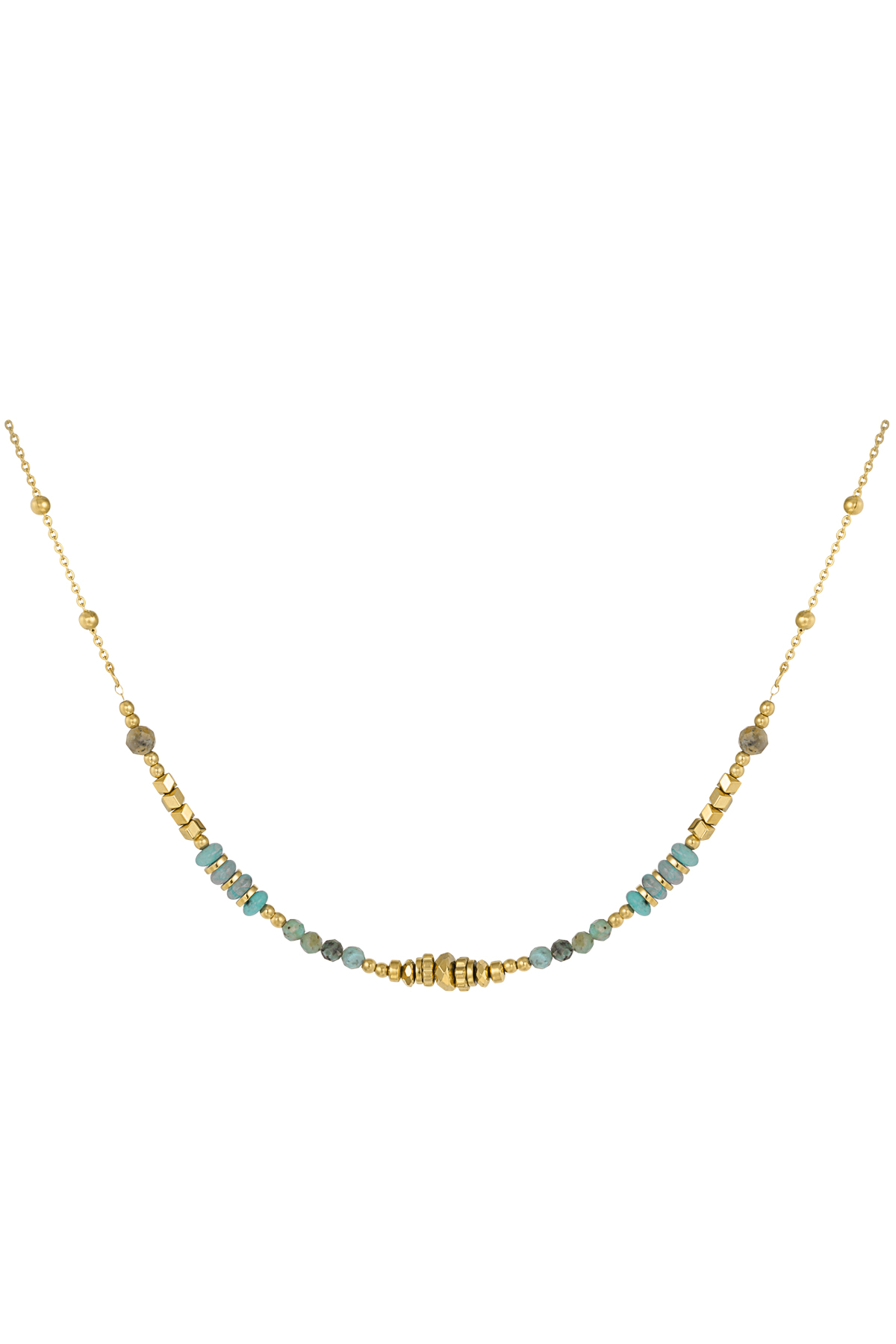 Necklace colorful beads - green & gold Stainless Steel 