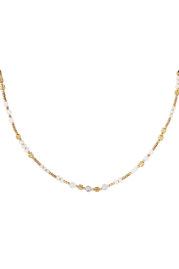 Halskette Steine & Perlen - Edelstahl Weiß & Gold