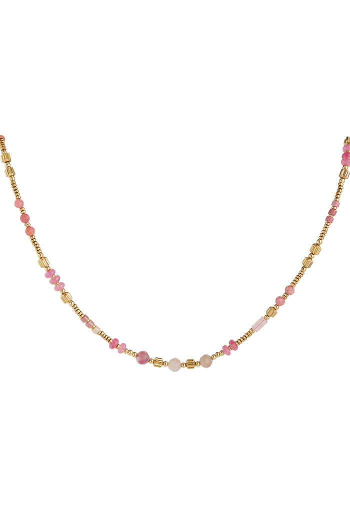 Necklace Stones & Beads - Pink & Gold Stainless Steel 