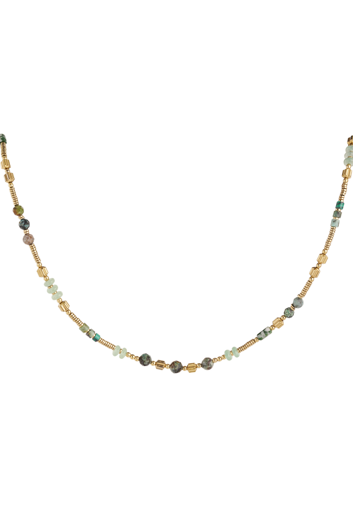 Necklace Stones &amp; Beads - Green &amp; Gold Stainless Steel