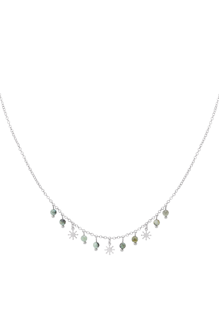 Necklace hanging stones - Green & Silver Stainless Steel 