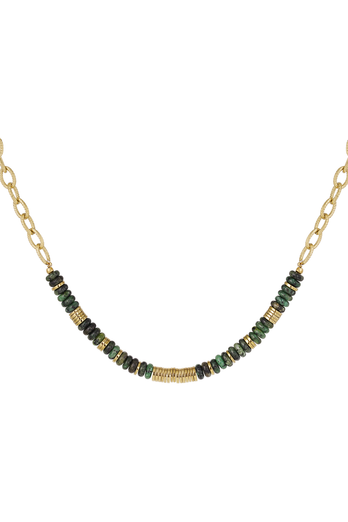 Link chain beads - gold/green Green &amp; Gold Stainless Steel