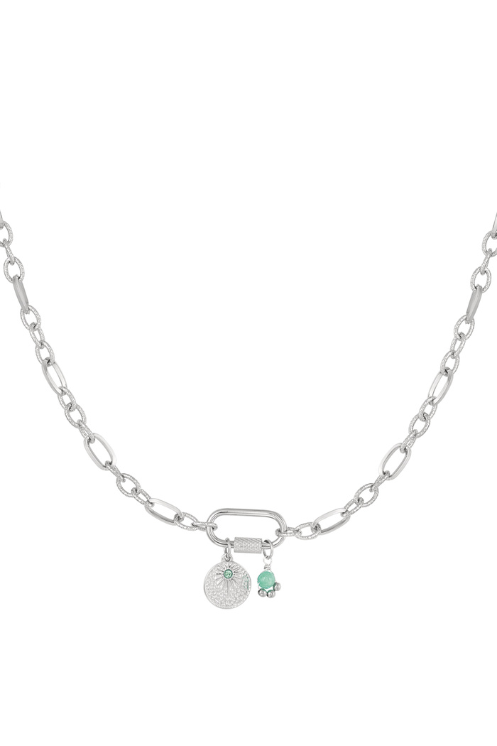 Link chain with charms - green & silver Stainless Steel 