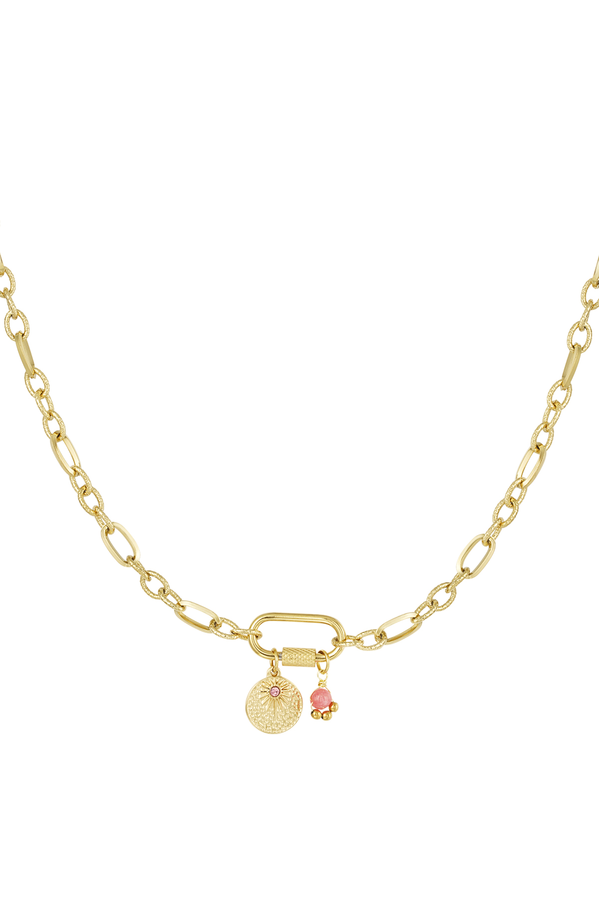 Link chain with charms - pink & Gold Color Stainless Steel h5 