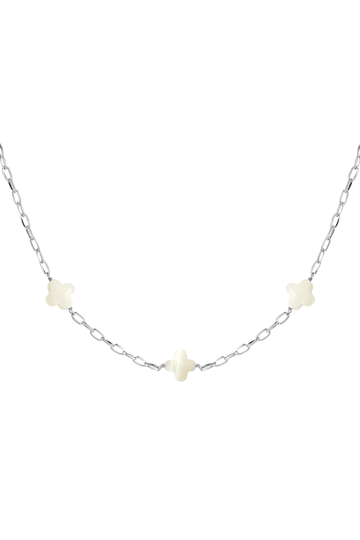 Necklace seashell clovers - Silver Stainless Steel