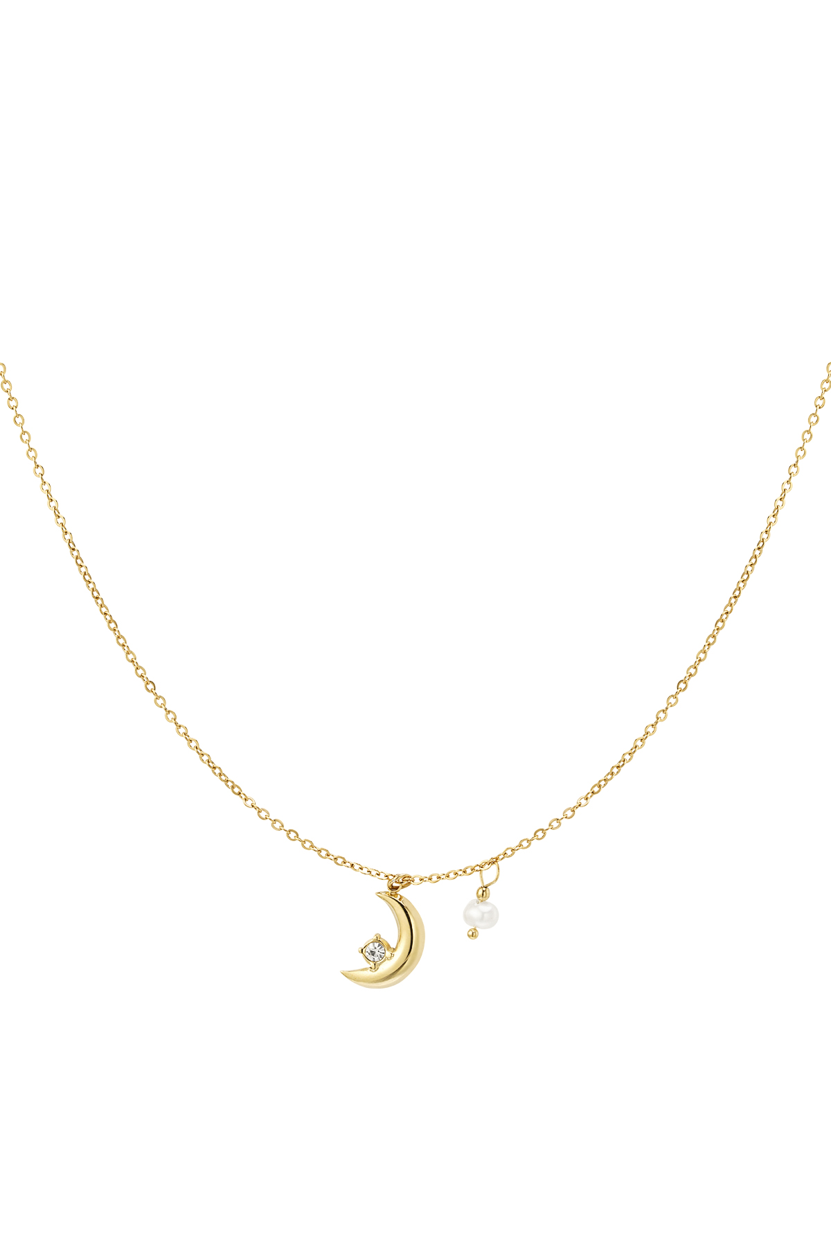Collana luna con perla - Acciaio inossidabile oro h5 