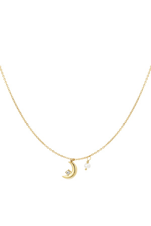 Halskette Mond mit Perle - Gold Edelstahl h5 