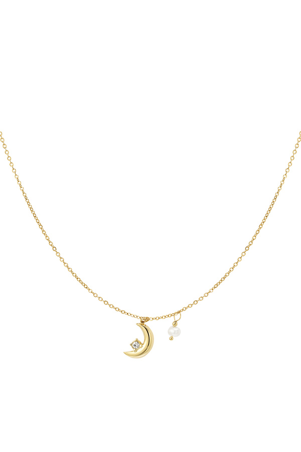 Necklace moon with pearl - Gold Stainless Steel