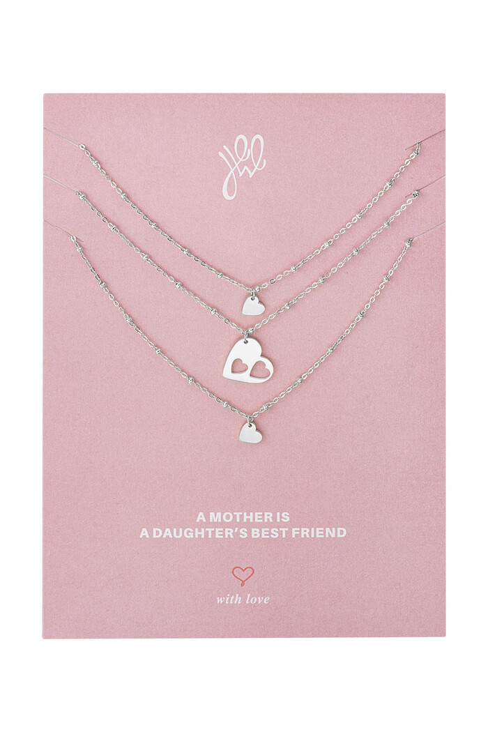 Set 3 necklaces hearts - mother's day - silver Stainless Steel 