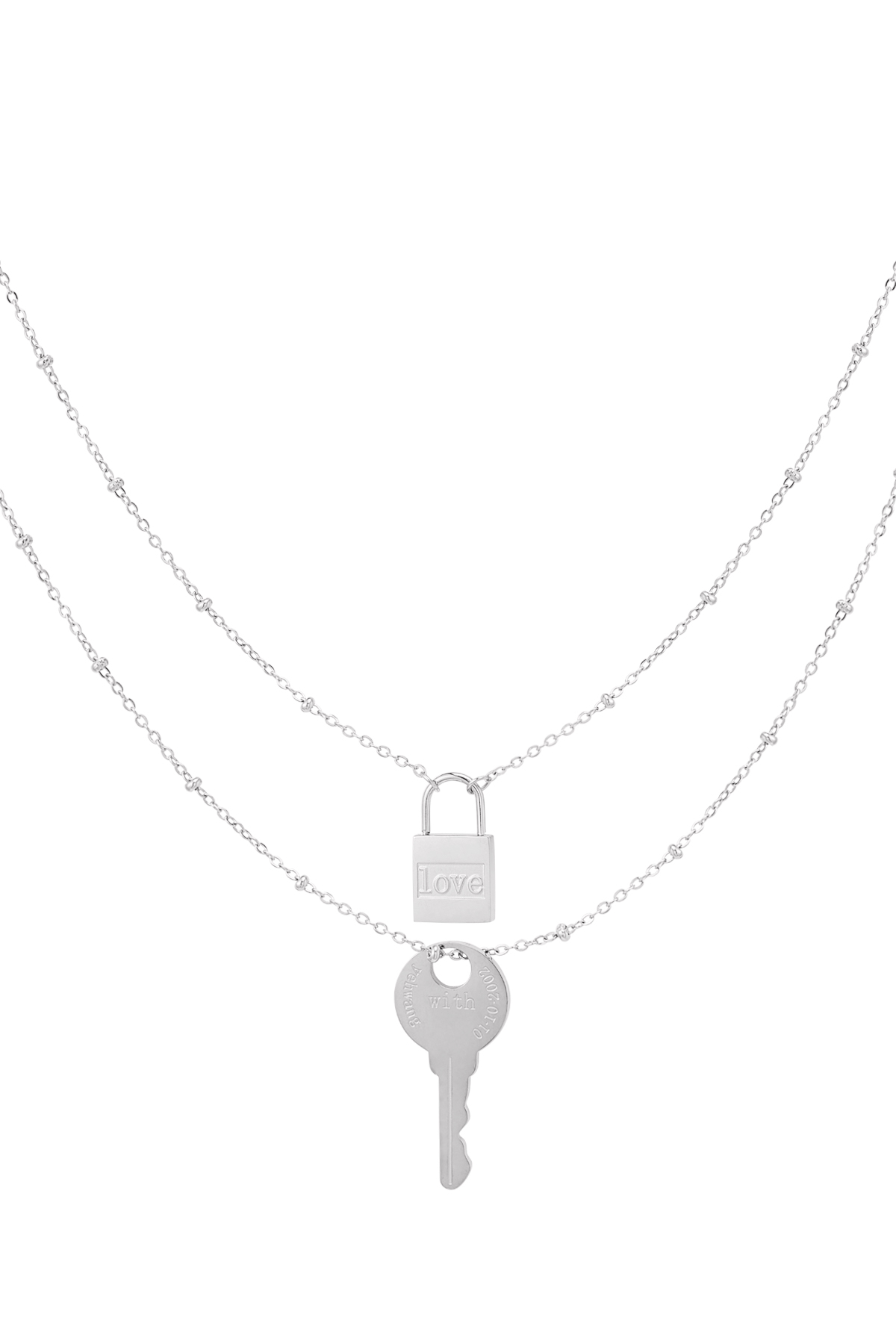 Schlüssel und Schloss mit Doppelkette - silberner Edelstahl