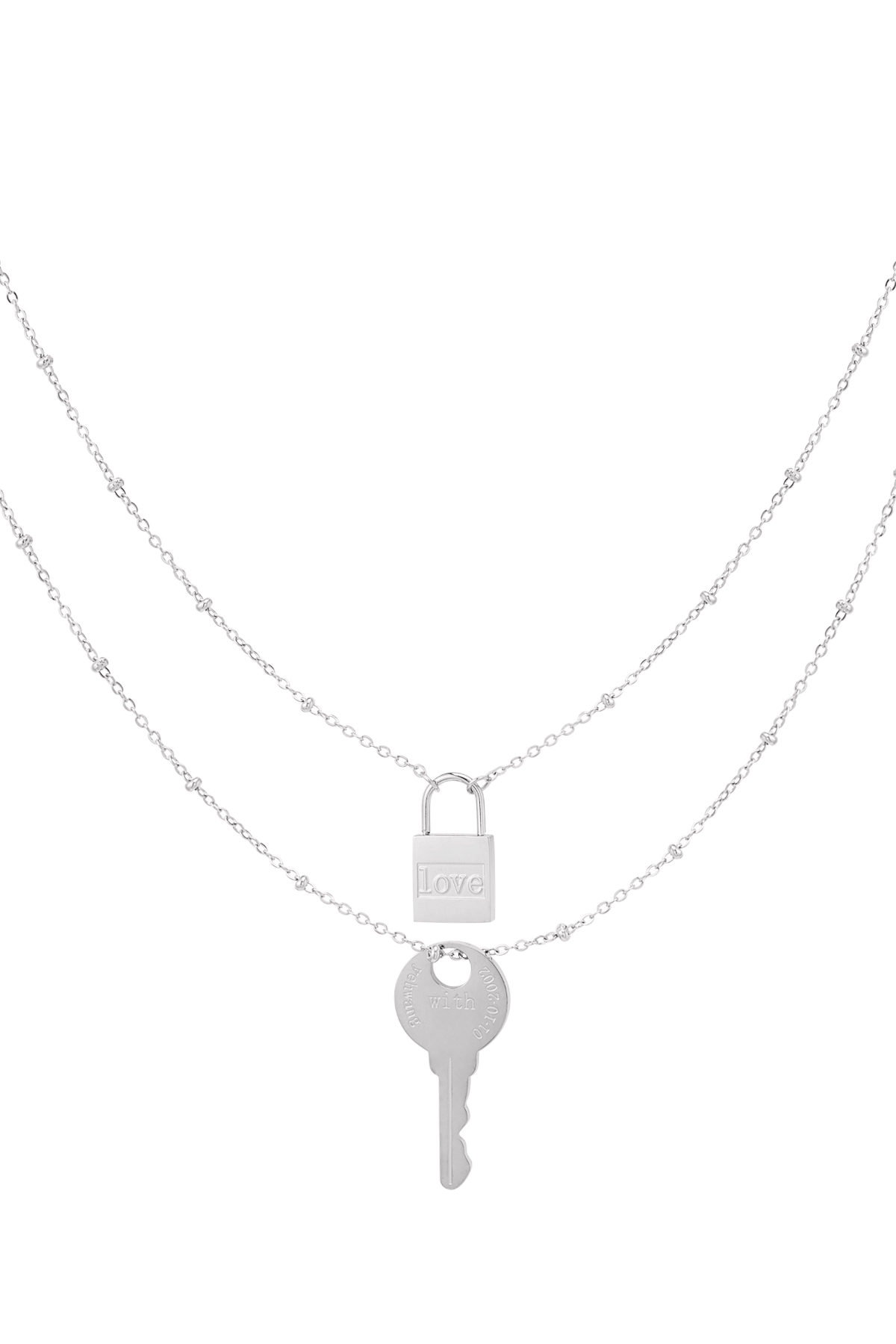 Double chain key and lock - silver color Stainless Steel