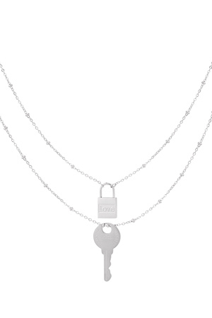 Double chain key and lock - silver Stainless Steel h5 