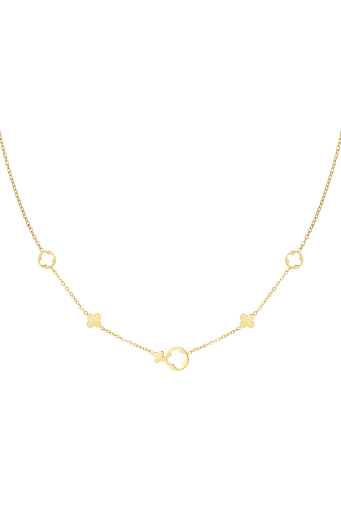 Halskette mit Kleeblatt-Anhängern – Gold 