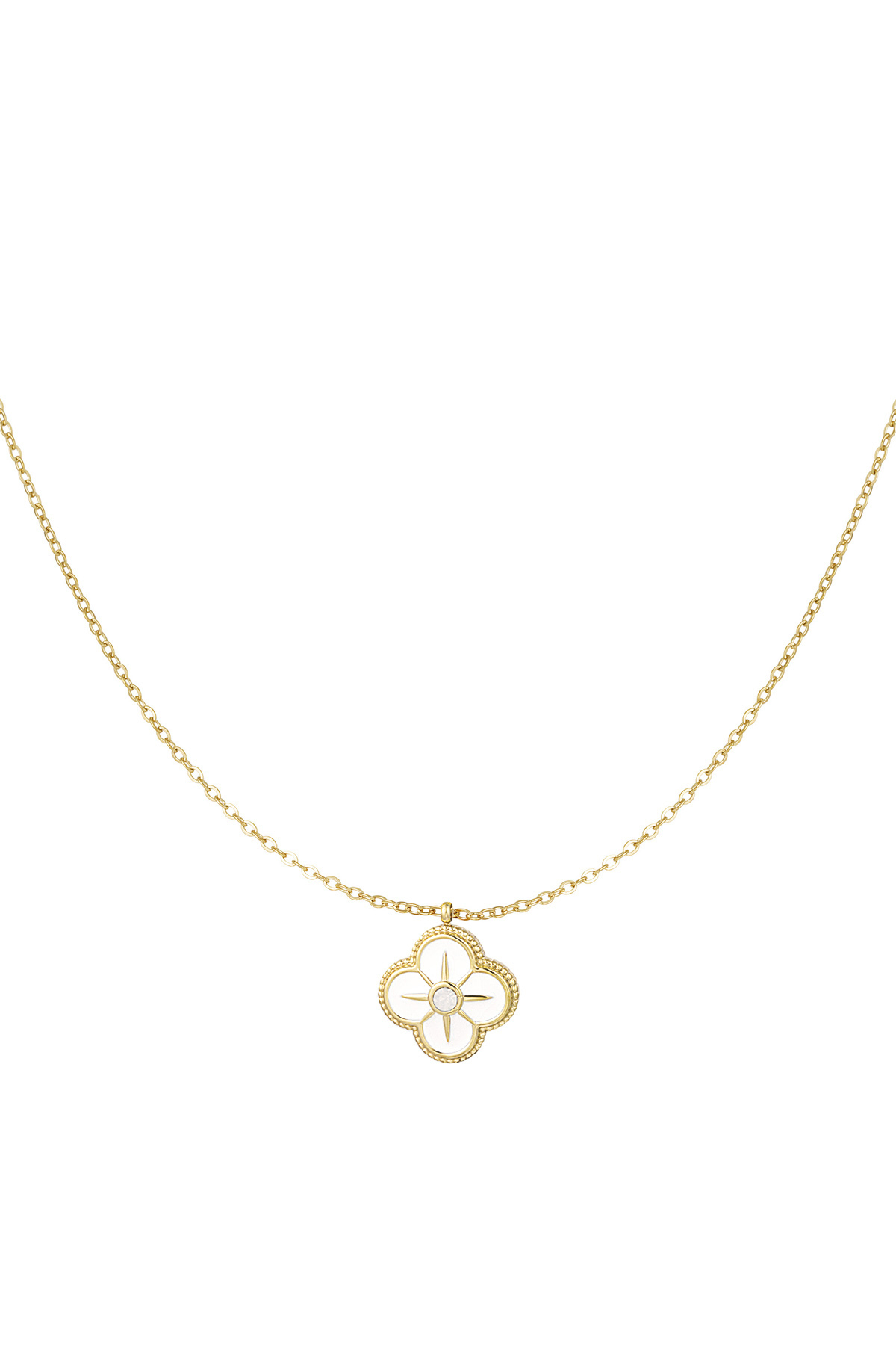 Necklace clover enamel - Gold color/white