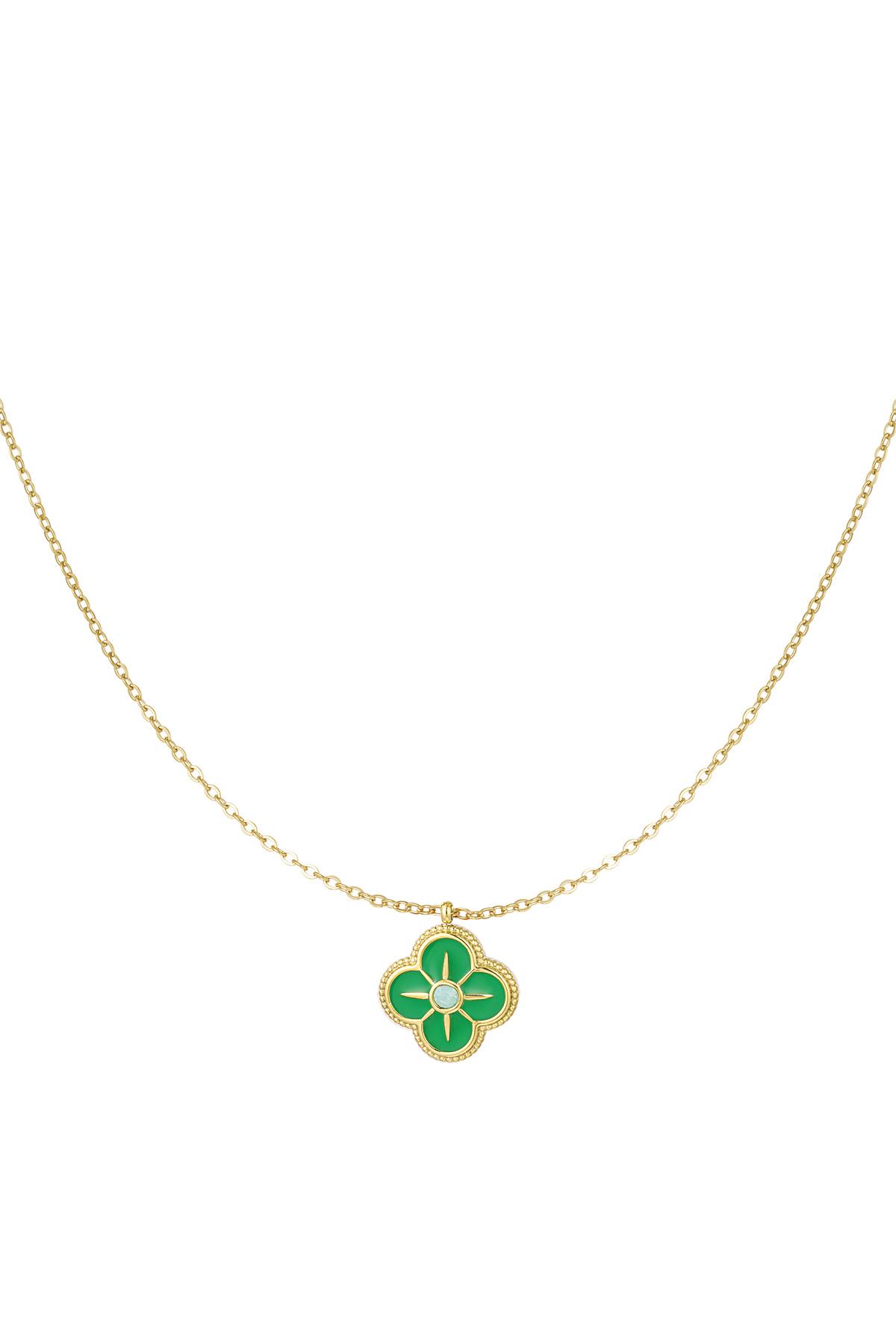 Collar trébol de esmalte - oro/verde h5 