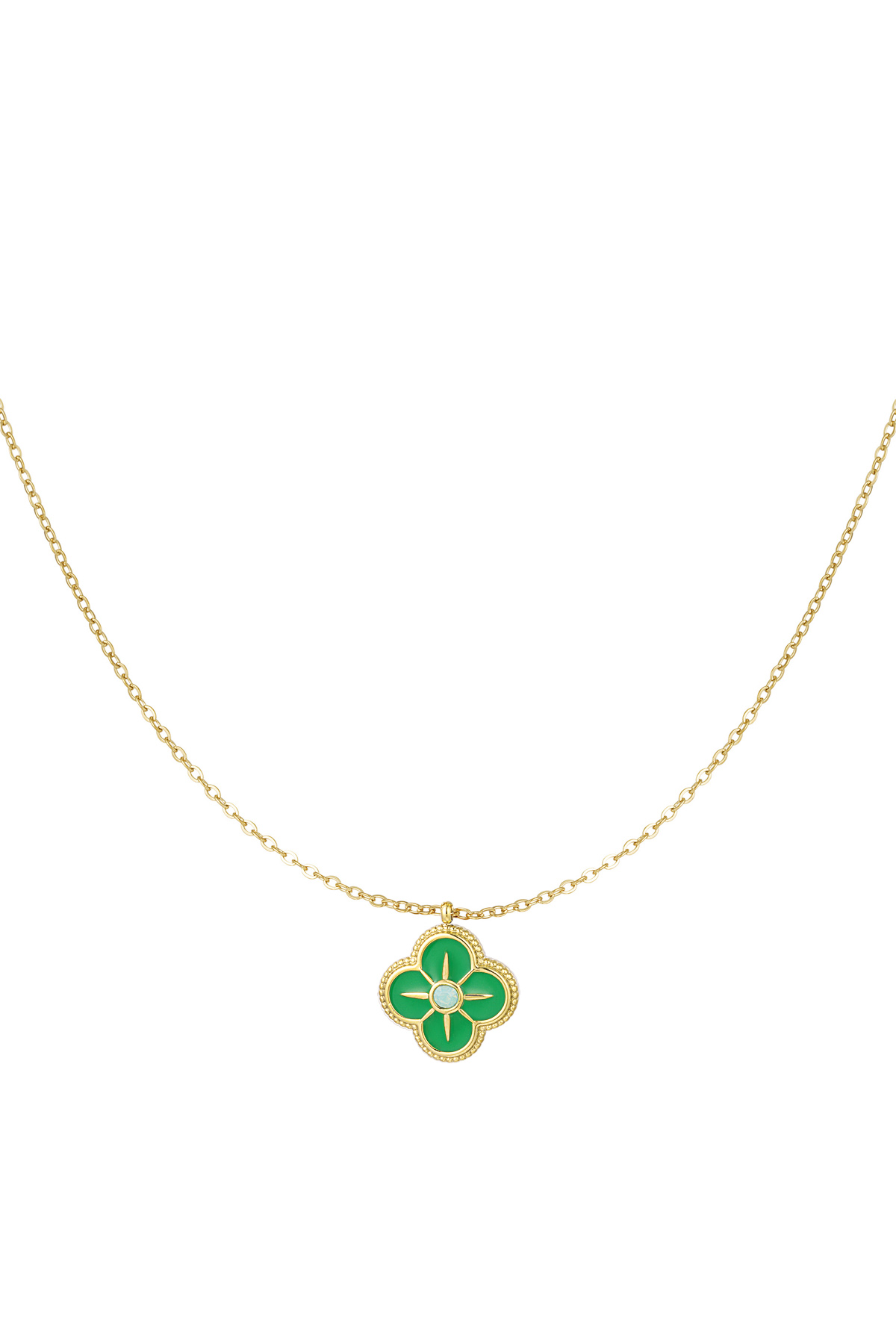 Necklace clover enamel - Gold color/green