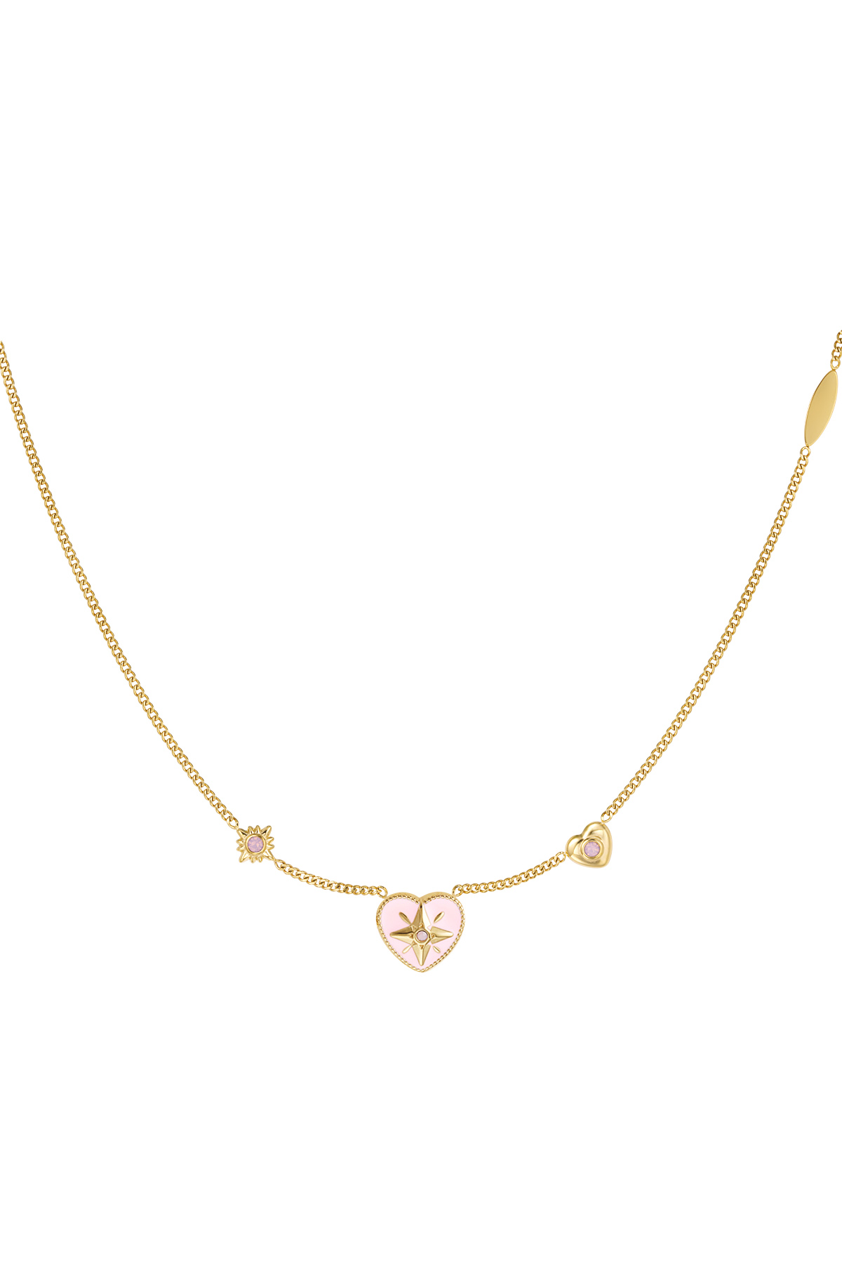 Necklace heart with stones - gold/pink
