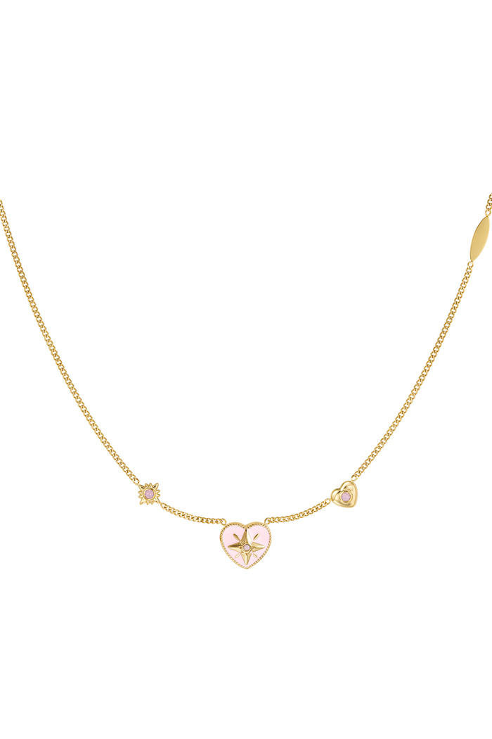 Necklace heart with stones - gold/pink 