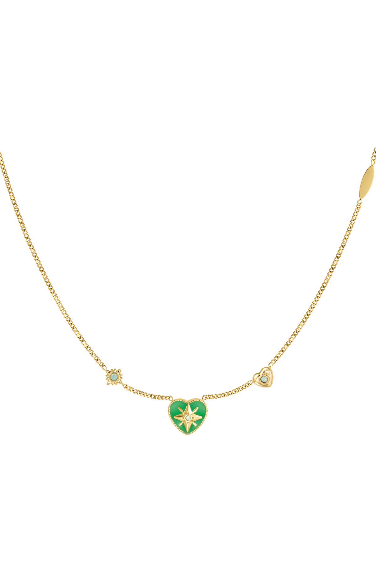 Necklace heart with stones - Gold color/green