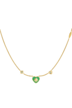 Taşlı kalp kolye - altın/yeşil h5 