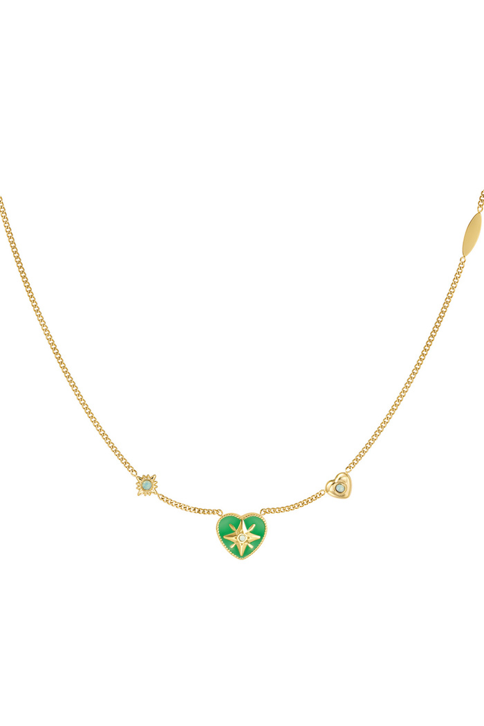 Halskette Herz mit Steinen - Gold/Grün 