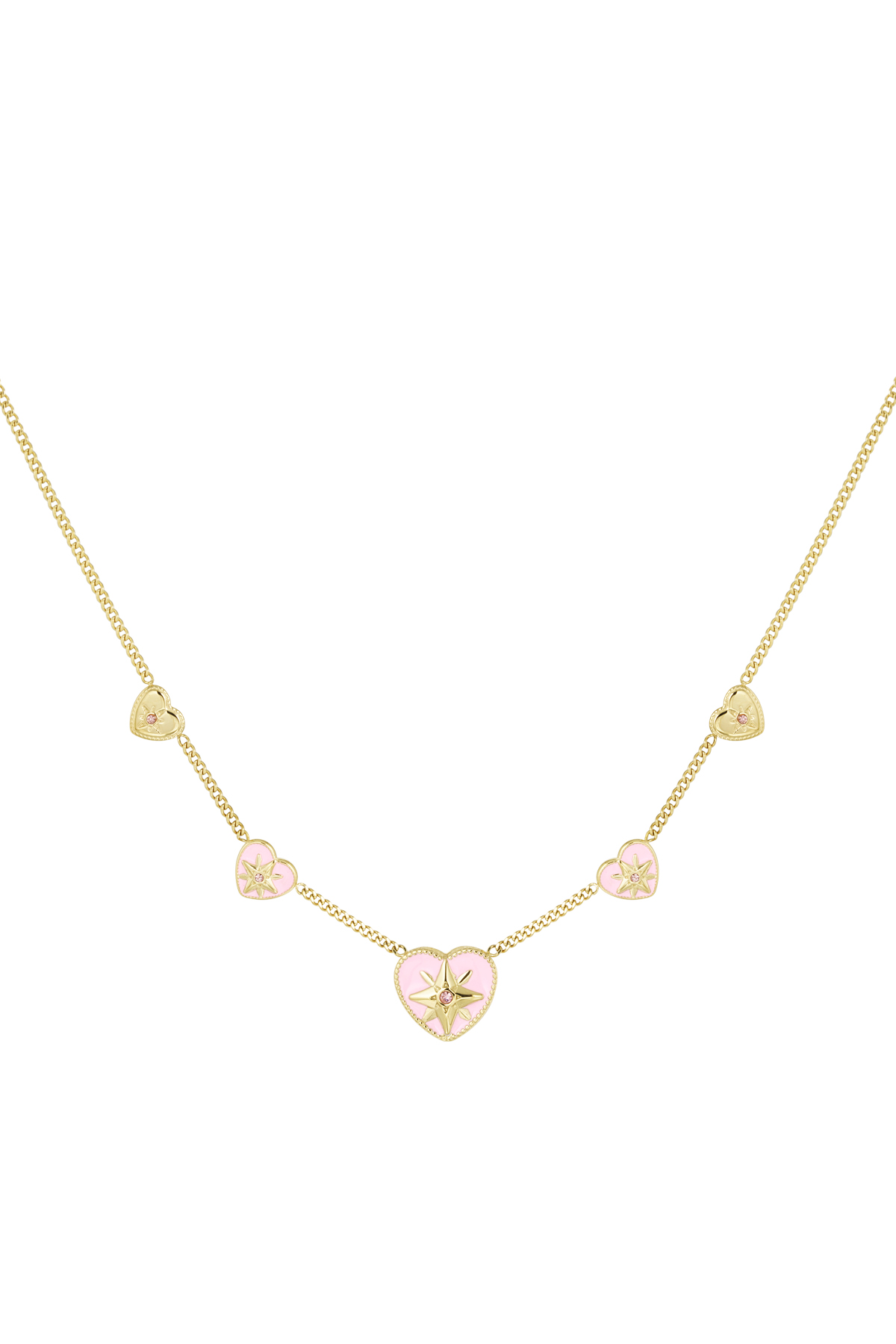 Necklace 5 hearts pink - gold