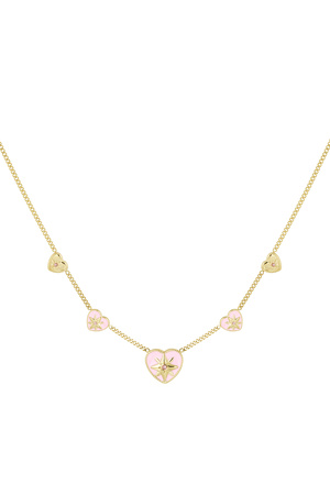 Collier 5 coeurs rose - or h5 