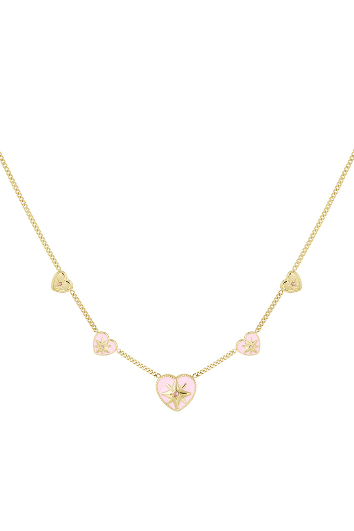 Collier 5 coeurs rose - or 