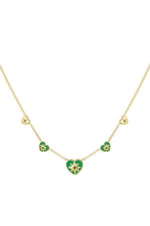 Necklace 5 hearts green - gold h5 