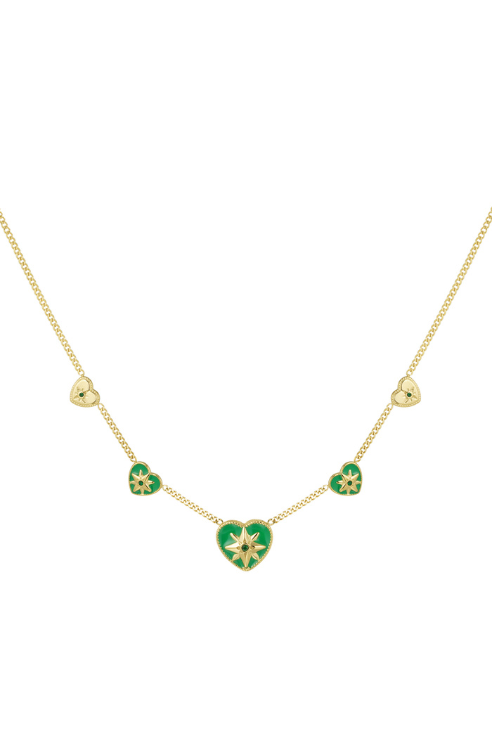 Necklace 5 hearts green - gold 