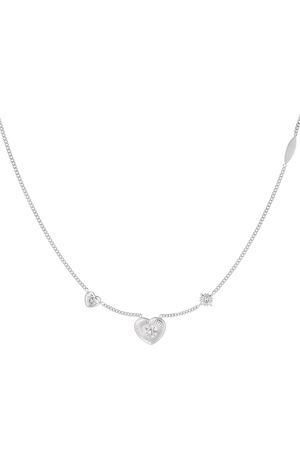 Necklace different hearts with stone - silver h5 