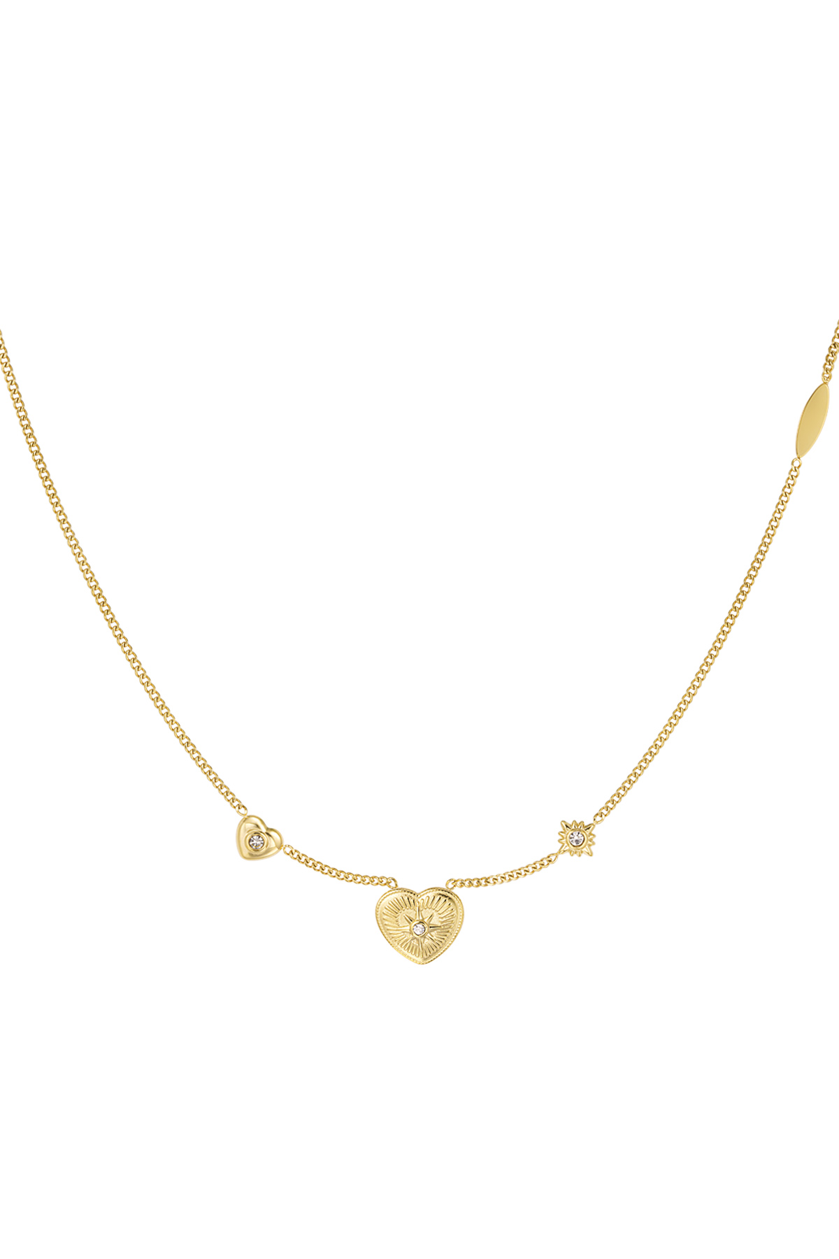 Necklace different hearts with stone - gold h5 