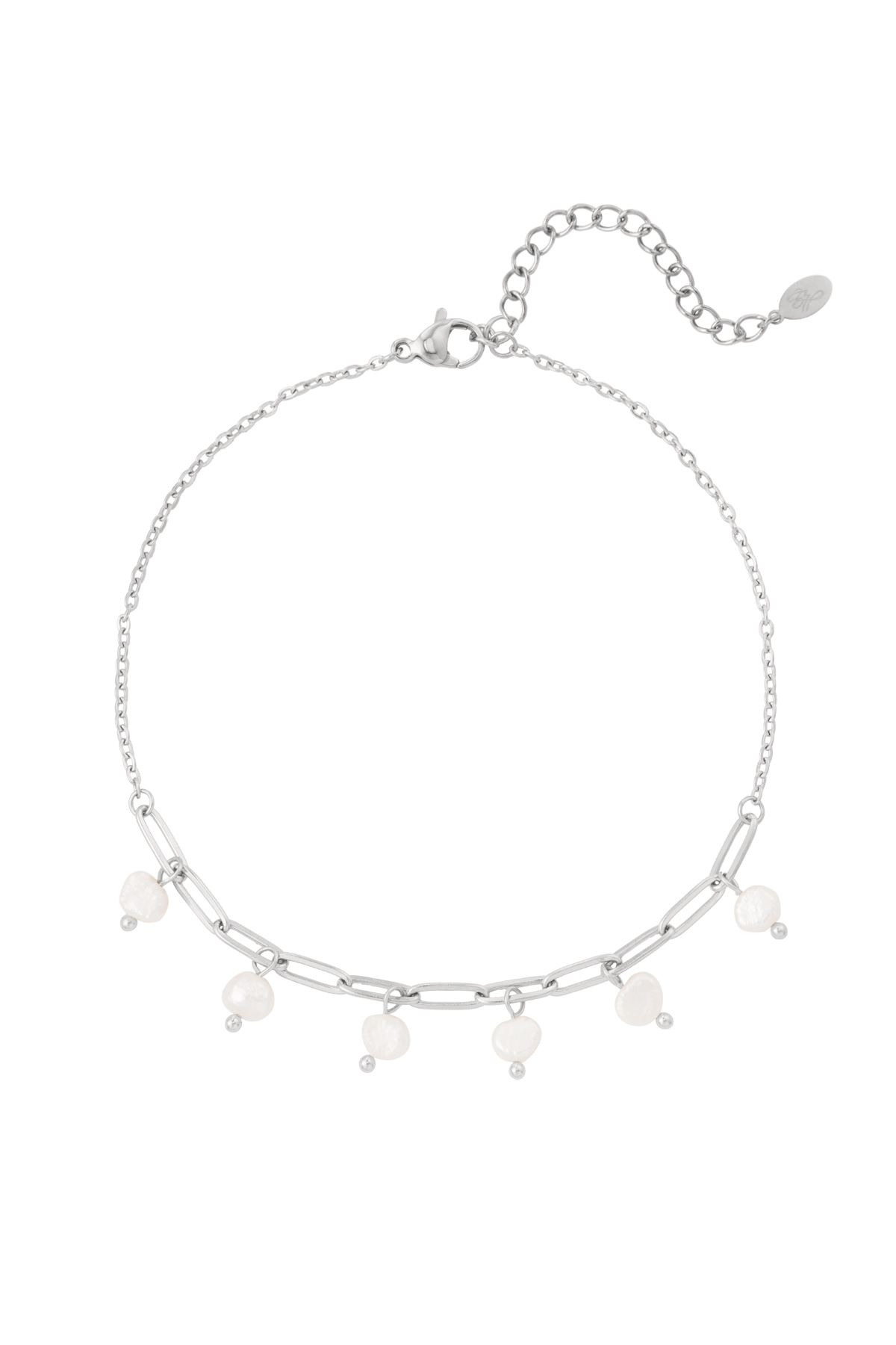 Anklet link with pearls - Silver Color color