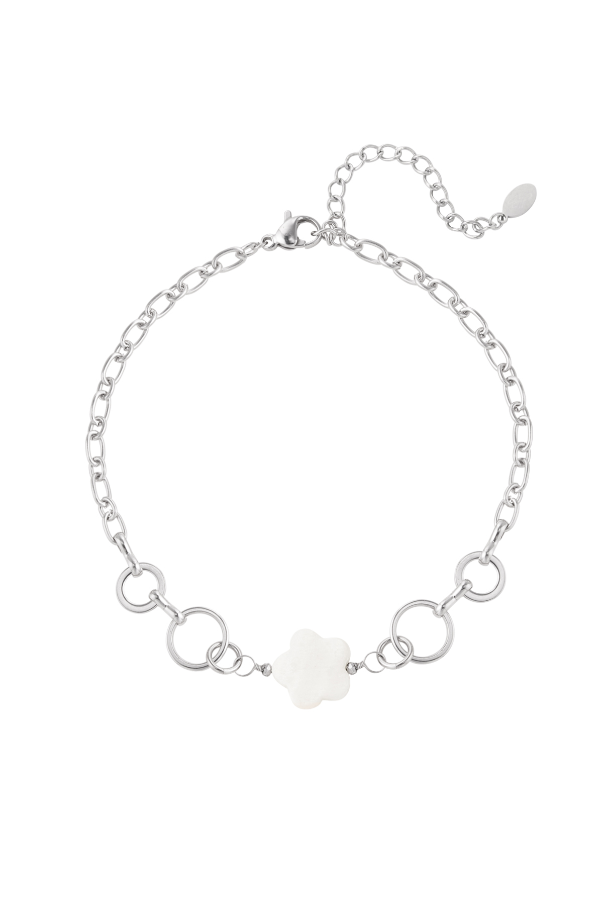 Bracelet de cheville fleur et anneaux - argent h5 