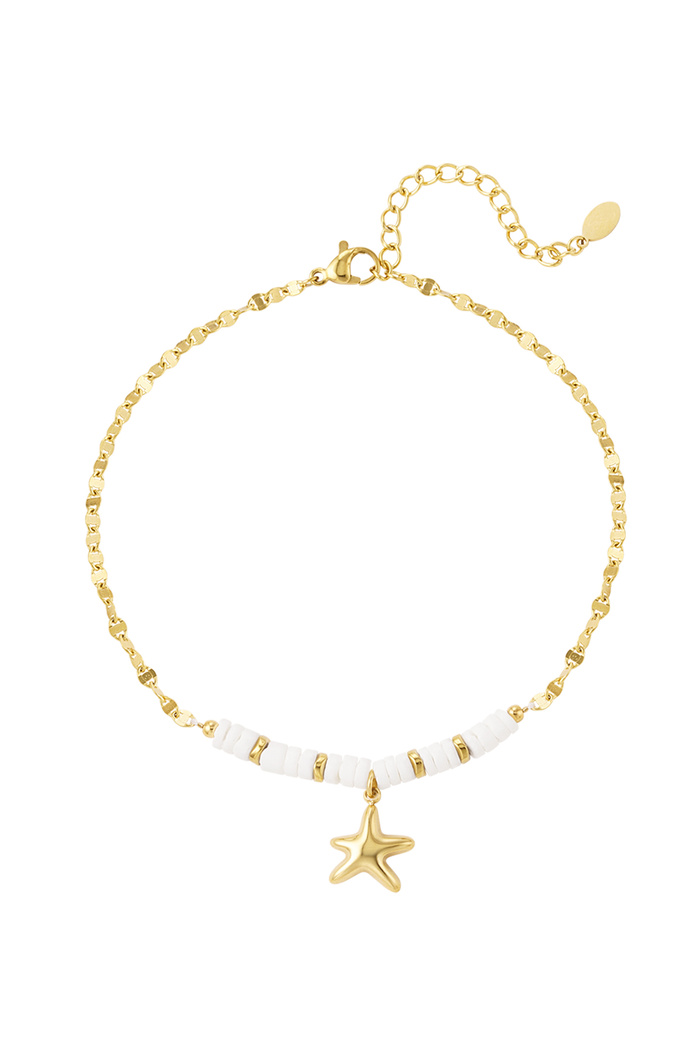 Bracelet de cheville perles et étoile de mer - doré 