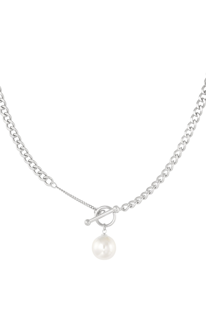 Link chain round closure and pearl - silver 