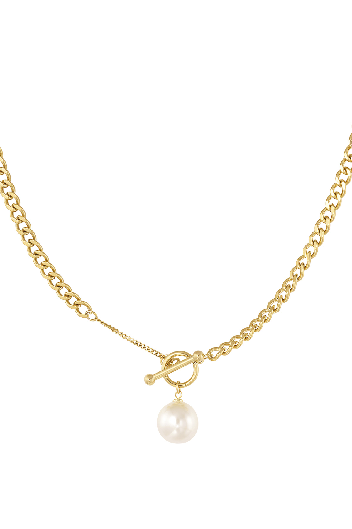 Link chain round closure and pearl - gold 