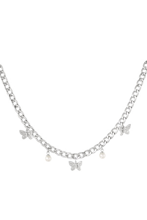 Link chain with butterflies and pearls - silver h5 