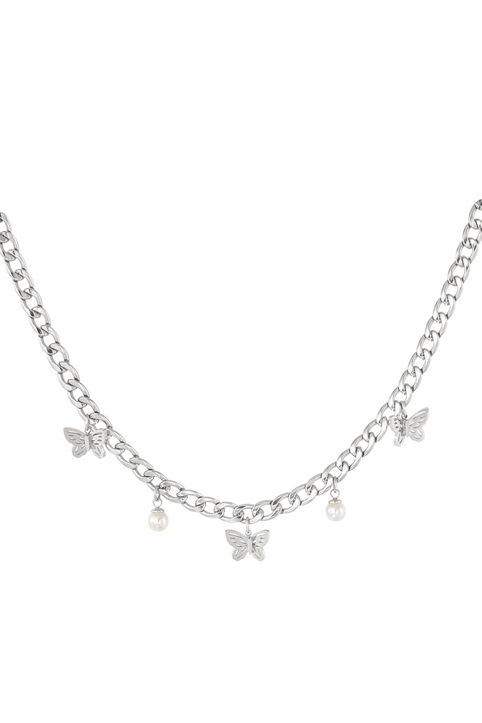 Cadena de eslabones con mariposas y perlas - plata 