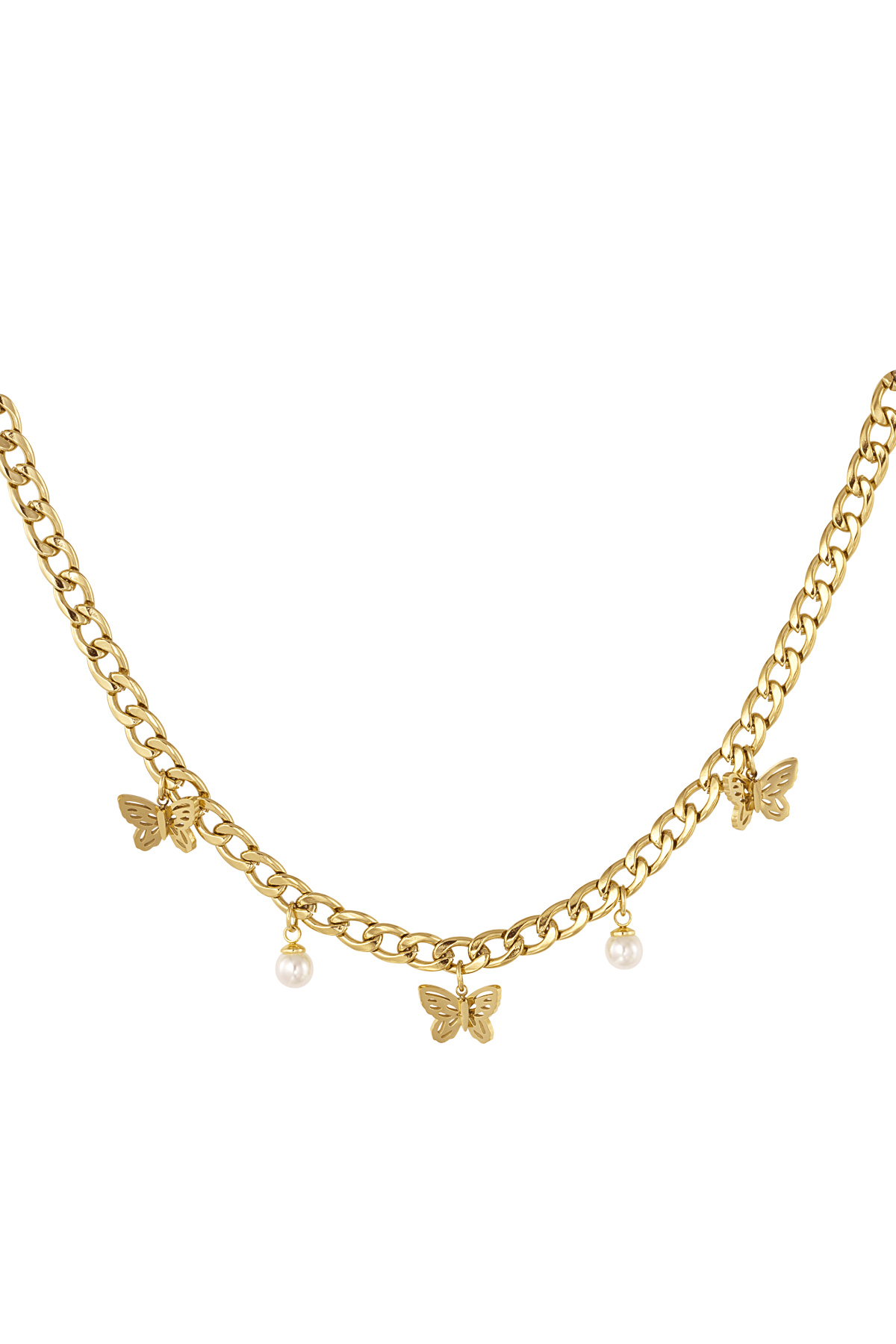 Link chain with butterflies and pearls - gold h5 