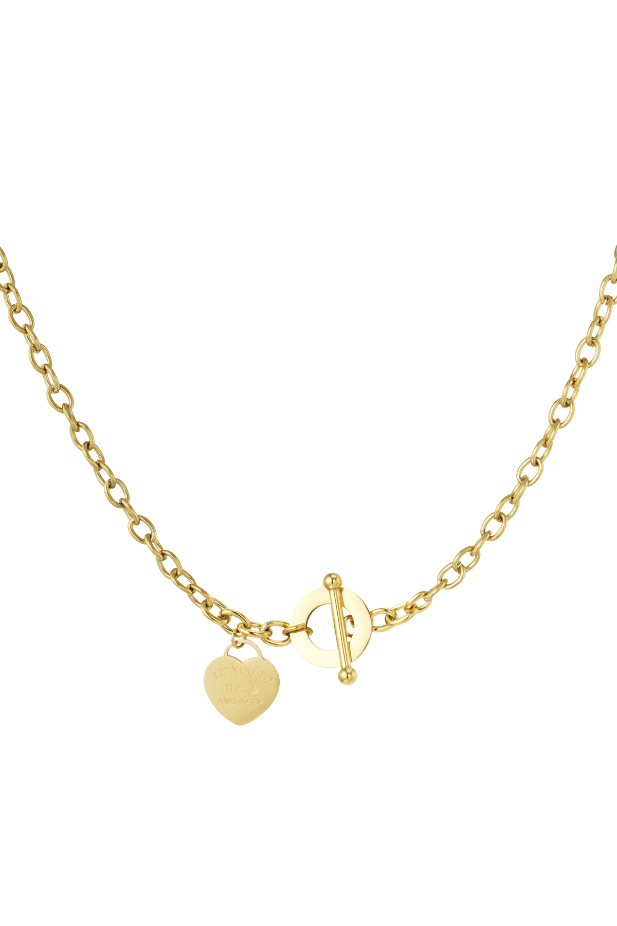 Link chain heart with round lock - gold 