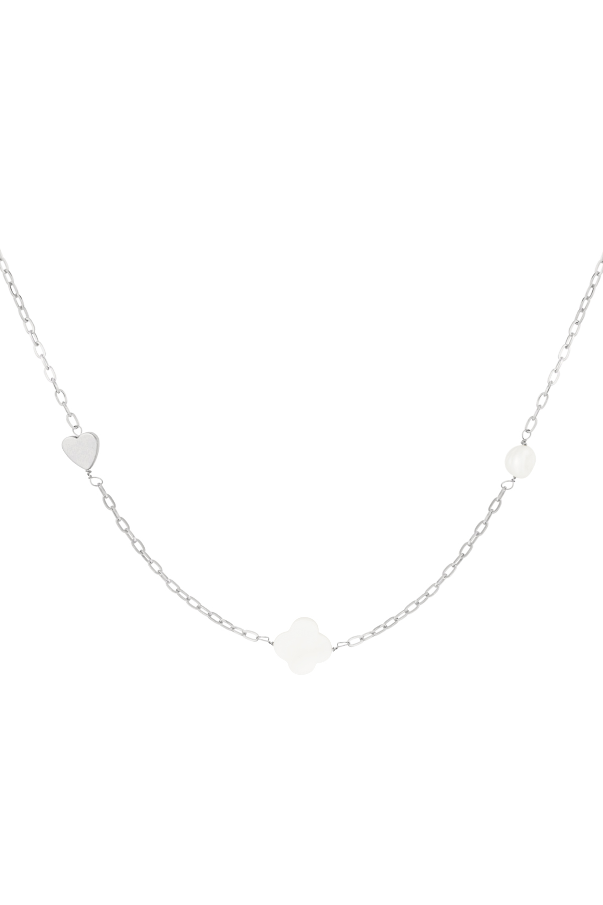 Necklace heart clover shell - silver h5 
