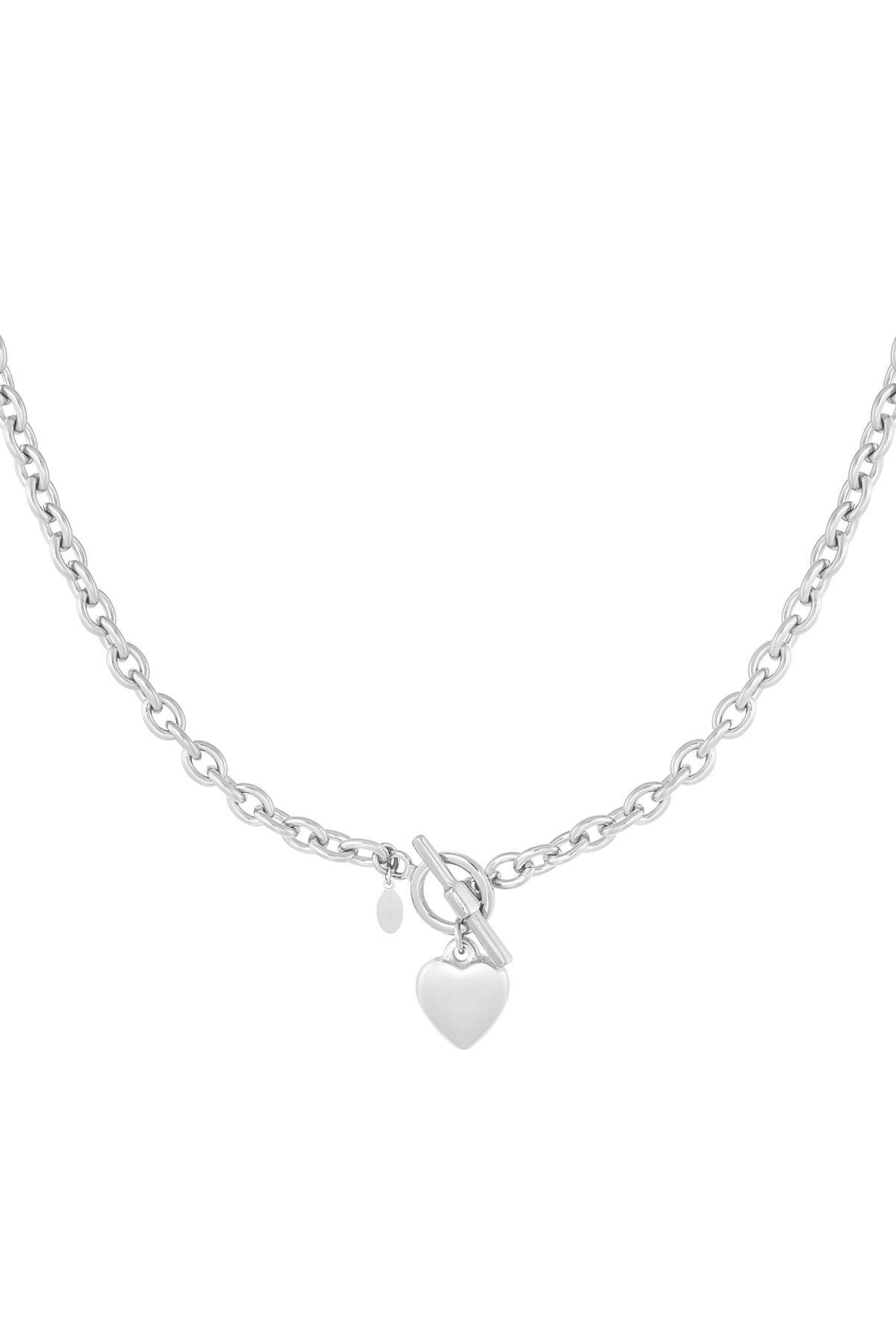 Link chain round closure with heart - silver