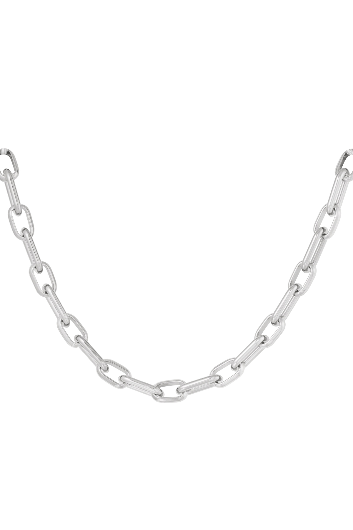 Necklace elongated links with charms - silver