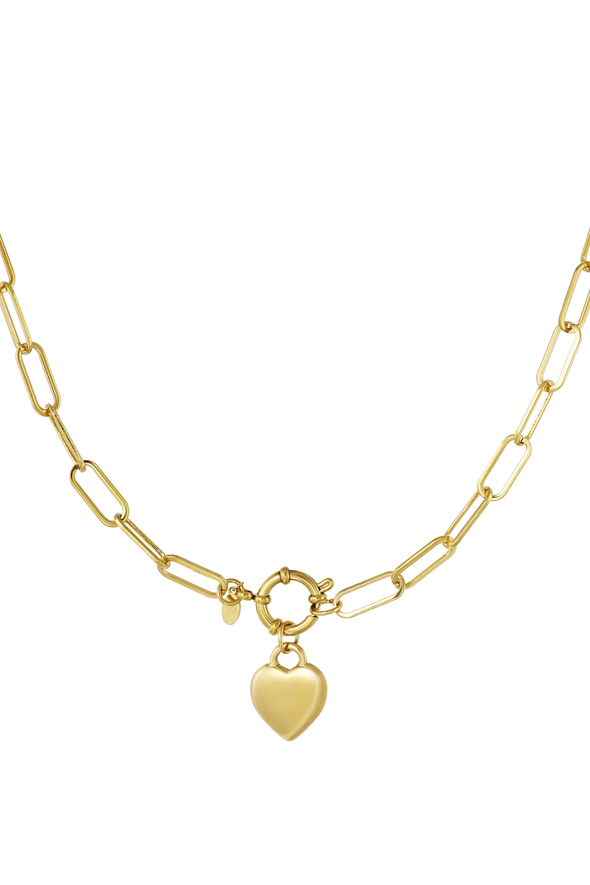 Link chain heart charm and round clasp - gold h5 