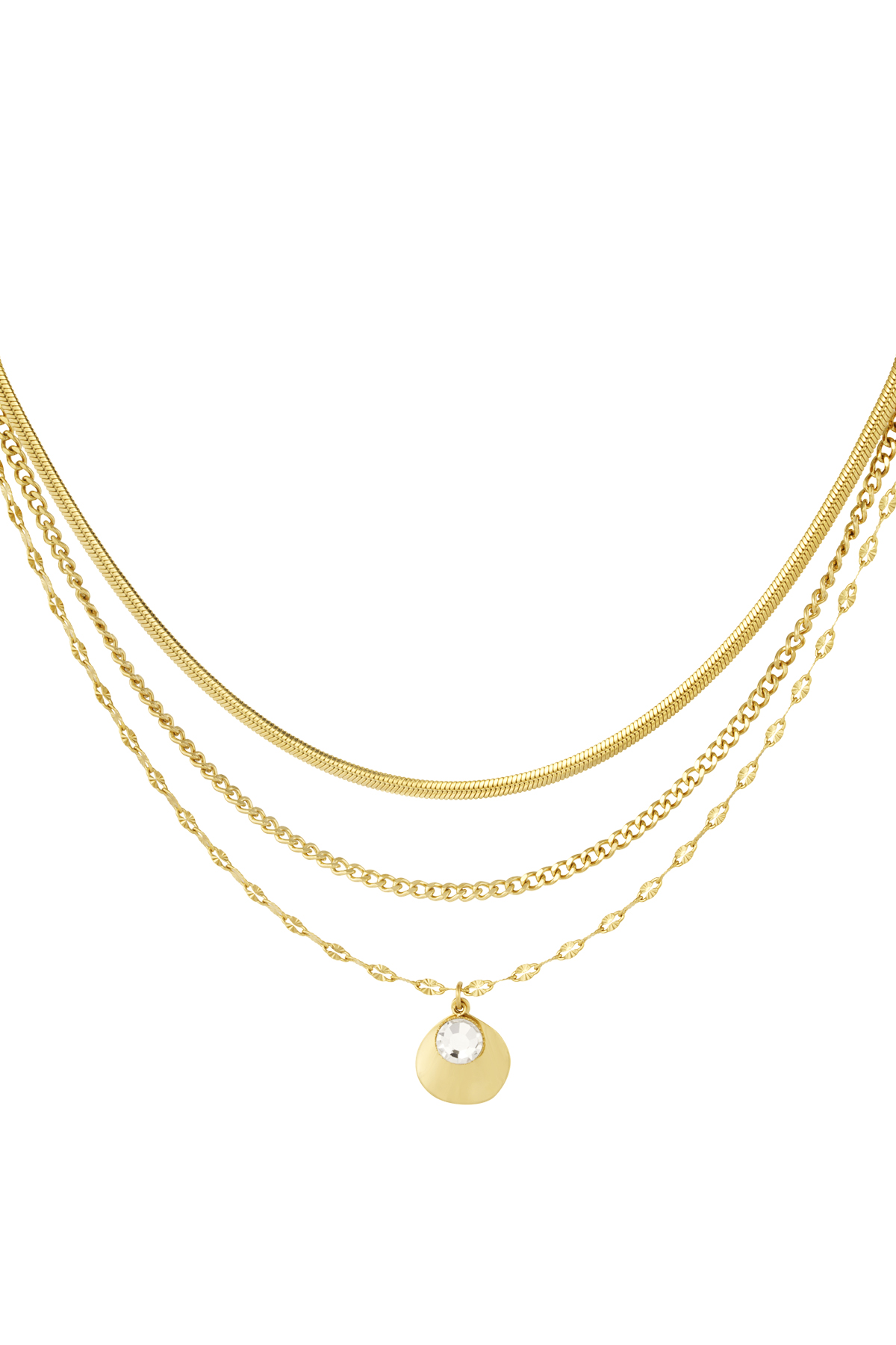 Halskette dreilagig mit Stein - Gold